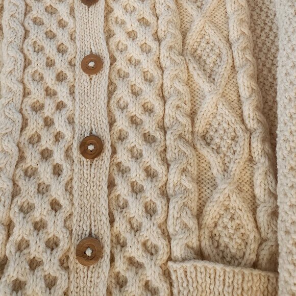 Blarney Woollen Mills Aran Fisherman Cable Knit Wool Cardigan Sweater Ireland S - Picture 4 of 13